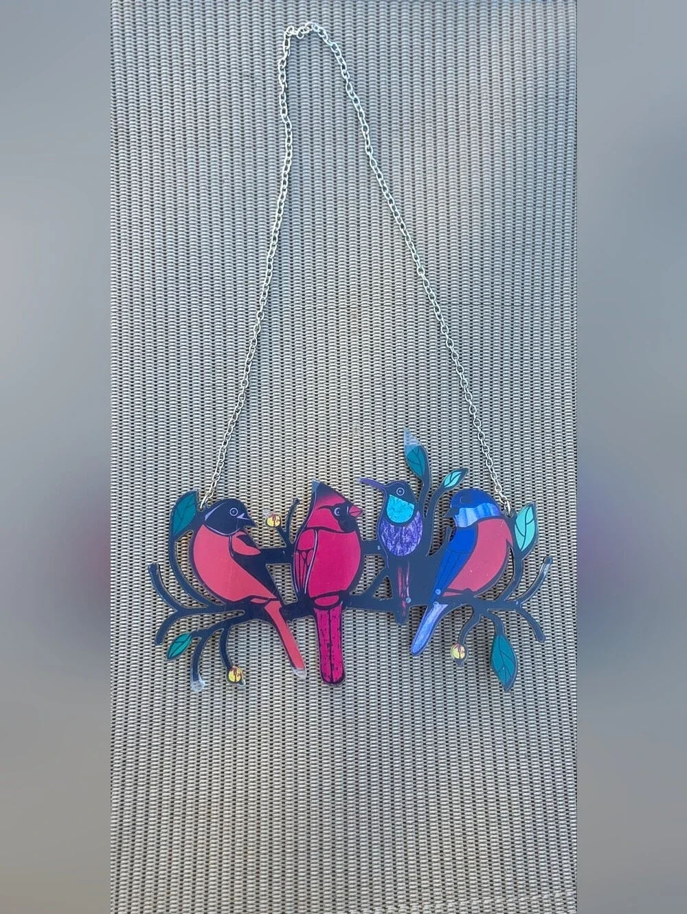 Colorful Bird Wall Hanging - Pink & Blue Decorative Bird Perch